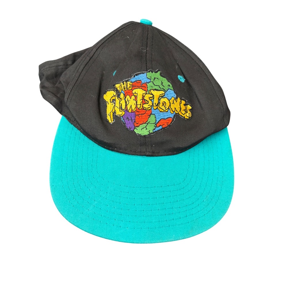 Vintage 1994 The Flintstones Movie Promo Snapback Hat Black Teal Fresh Caps 90s